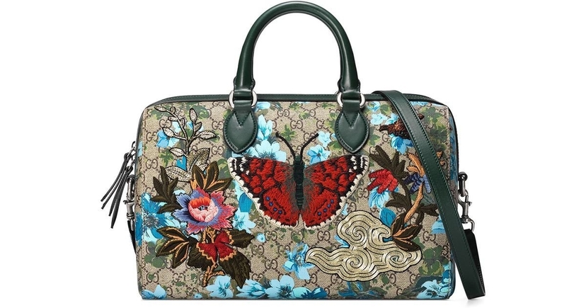 Gucci Gucci Linea A Butterfly Embroidered Boston Bag Bags