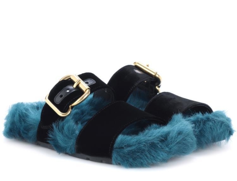 Prada Prada Fur Velvet Sandals Shoes Prada Prada Fur Velvet Sandals Shoes