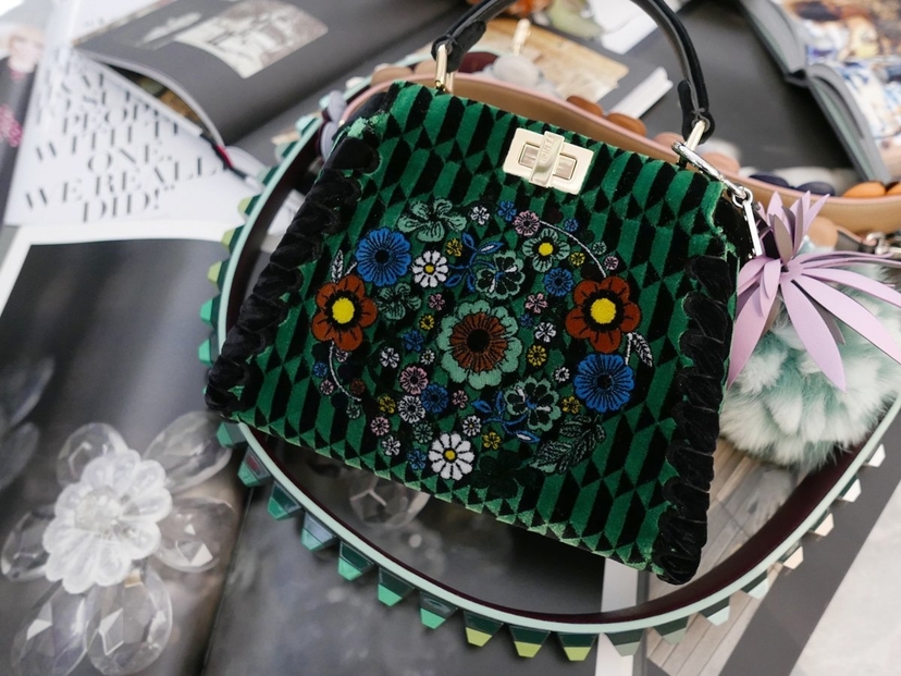 Fendi Floral Green Velvet Mini Peekaboo Bag House Account