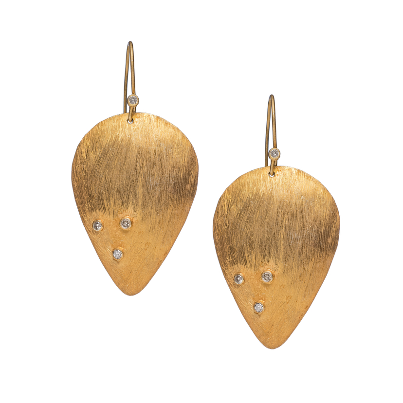 Ilyssa Londa Gold Leaf Earring with Three Diamonds Jewelry